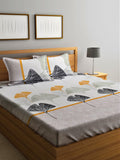 Home Sizzler Grey & Yellow Floral 210 TC Queen Bedsheet with 2 Pillow Covers | Grocsy