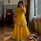 Yash Enterprise Yellow Chinon Silk Party Wear Sharara Suit Set | Grocsy