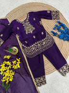 Evanik Purple Designer Party Wear Look Kids Top Salwar & Dupata | Grocsy