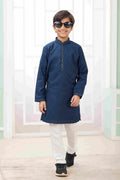 Raivat Ethnic Art Silk Embroidery Work Kids Kurta Pajama In Teal Blue Colour | Grocsy