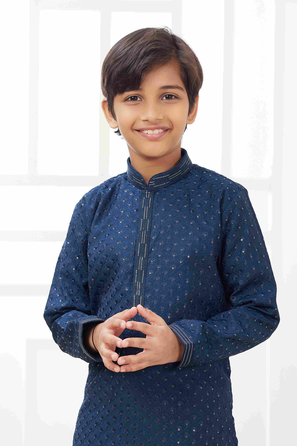 Raivat Ethnic Art Silk Embroidery Work Kids Kurta Pajama In Teal Blue Colour | Grocsy