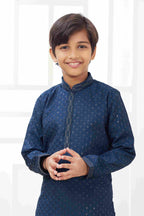 Raivat Ethnic Art Silk Embroidery Work Kids Kurta Pajama In Teal Blue Colour | Grocsy