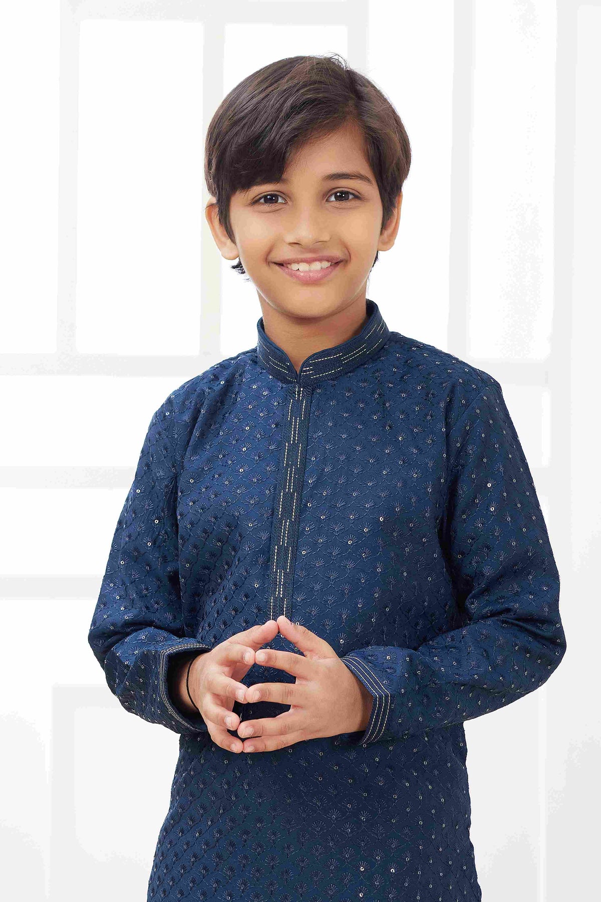 Raivat Ethnic Art Silk Embroidery Work Kids Kurta Pajama In Teal Blue Colour | Grocsy