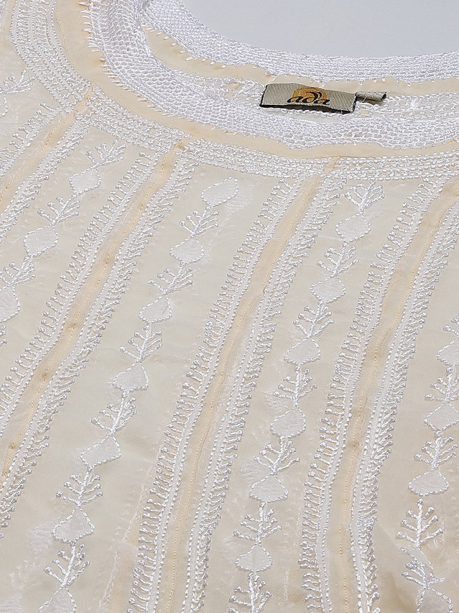 ADA Women Beige Ethnic Motifs Plus Size Chikankari Georgette Anarkali Kurta | Grocsy