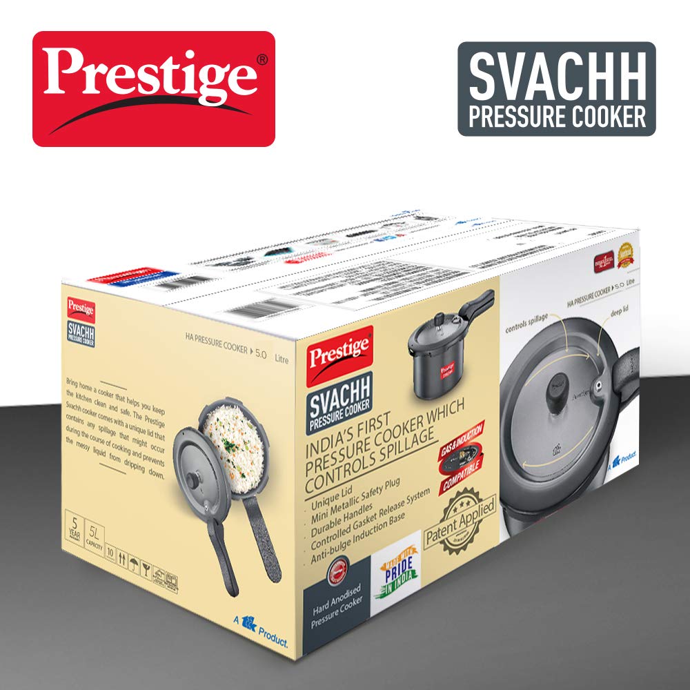 Prestige Deluxe Plus Hard Anodized Outer Lid Pressure Cooker, 5 Litres, Black | Grocsy