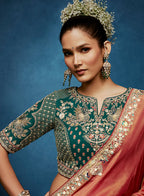Monjolika Fashion Rust Fancy Fabric Embroidered Saree With Stitched Blouse | Grocsy