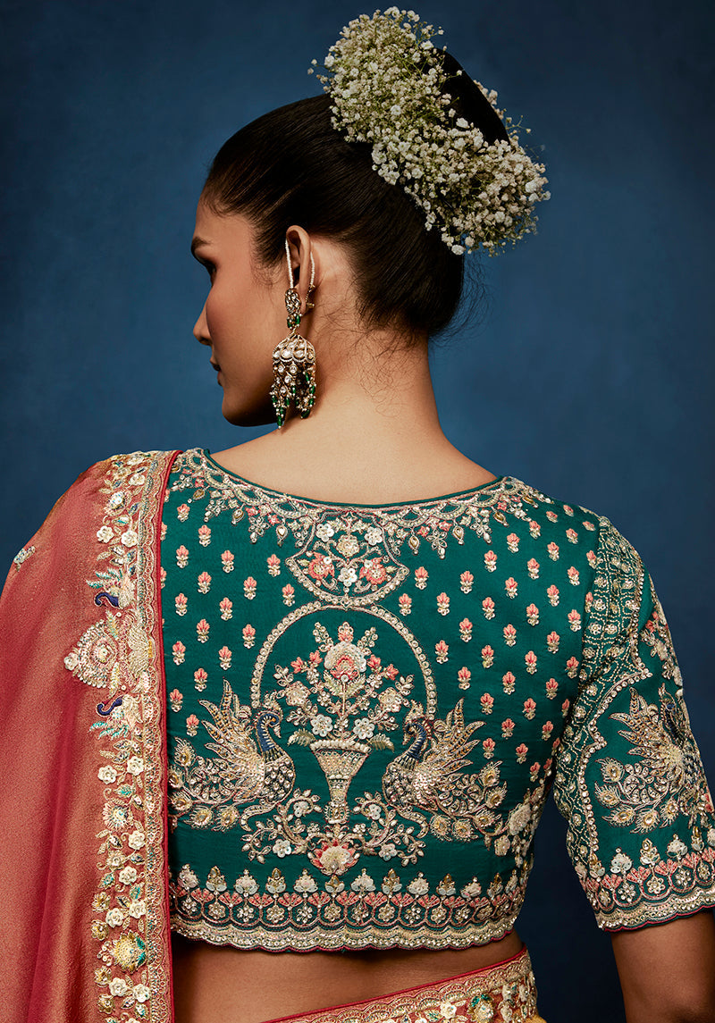 Monjolika Fashion Rust Fancy Fabric Embroidered Saree With Stitched Blouse | Grocsy