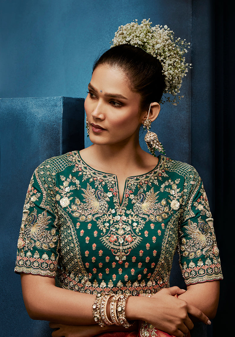 Monjolika Fashion Rust Fancy Fabric Embroidered Saree With Stitched Blouse | Grocsy