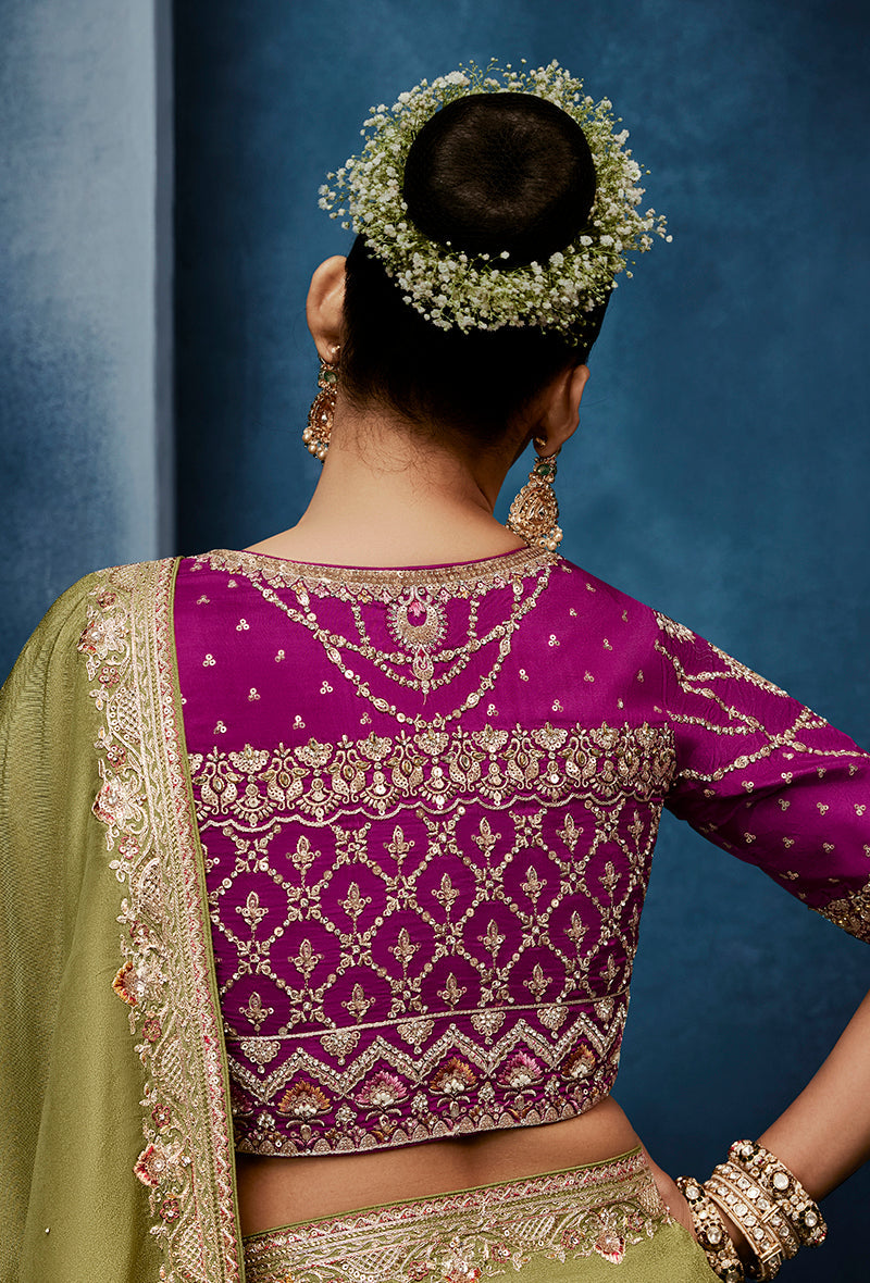 Monjolika Fashion Light Green Fancy Fabric Embroidered Saree With Stitched Blouse | Grocsy