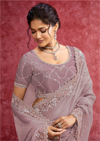 Monjolika Fashion Lavender Crush Silk Blend Embroidered Work Saree | Grocsy