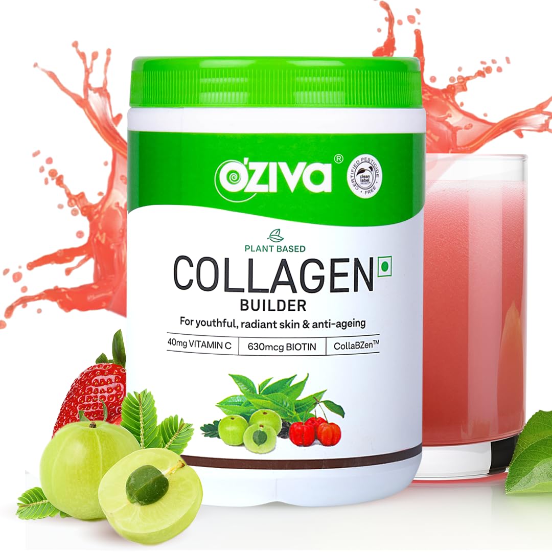 OZiva Vegan Collagen Builder with Biotin & Vitamin C For Brighter & Youthful Skin | Collagen Supplement For Women & Men | Plant Based Collagen Powder | Grocsy