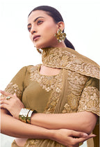 Monjolika Fashion Chiku Embroidered Banarasi Silk Blend Saree | Grocsy
