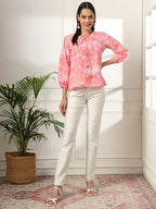 Yufta Pink Printed Cotton Peplum Top | Grocsy