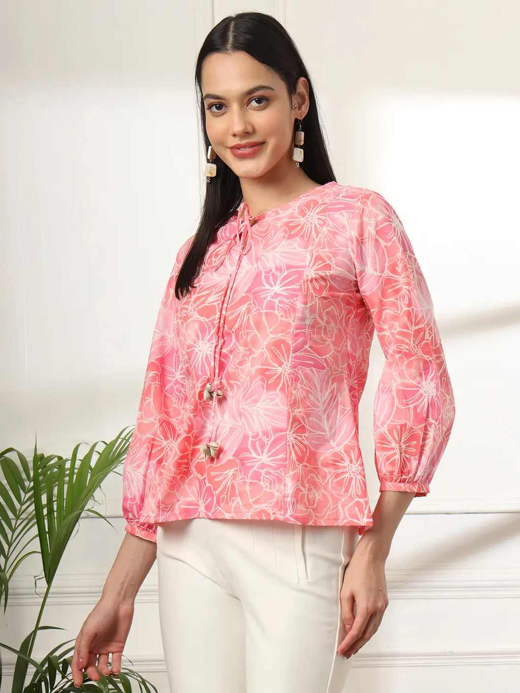 Yufta Pink Printed Cotton Peplum Top | Grocsy