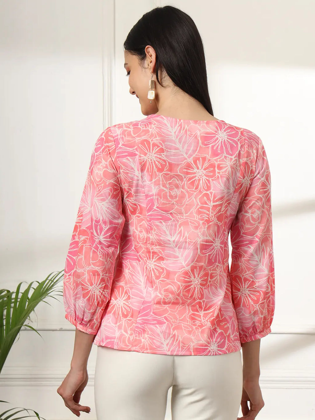 Yufta Pink Printed Cotton Peplum Top | Grocsy