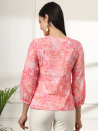 Yufta Pink Printed Cotton Peplum Top | Grocsy