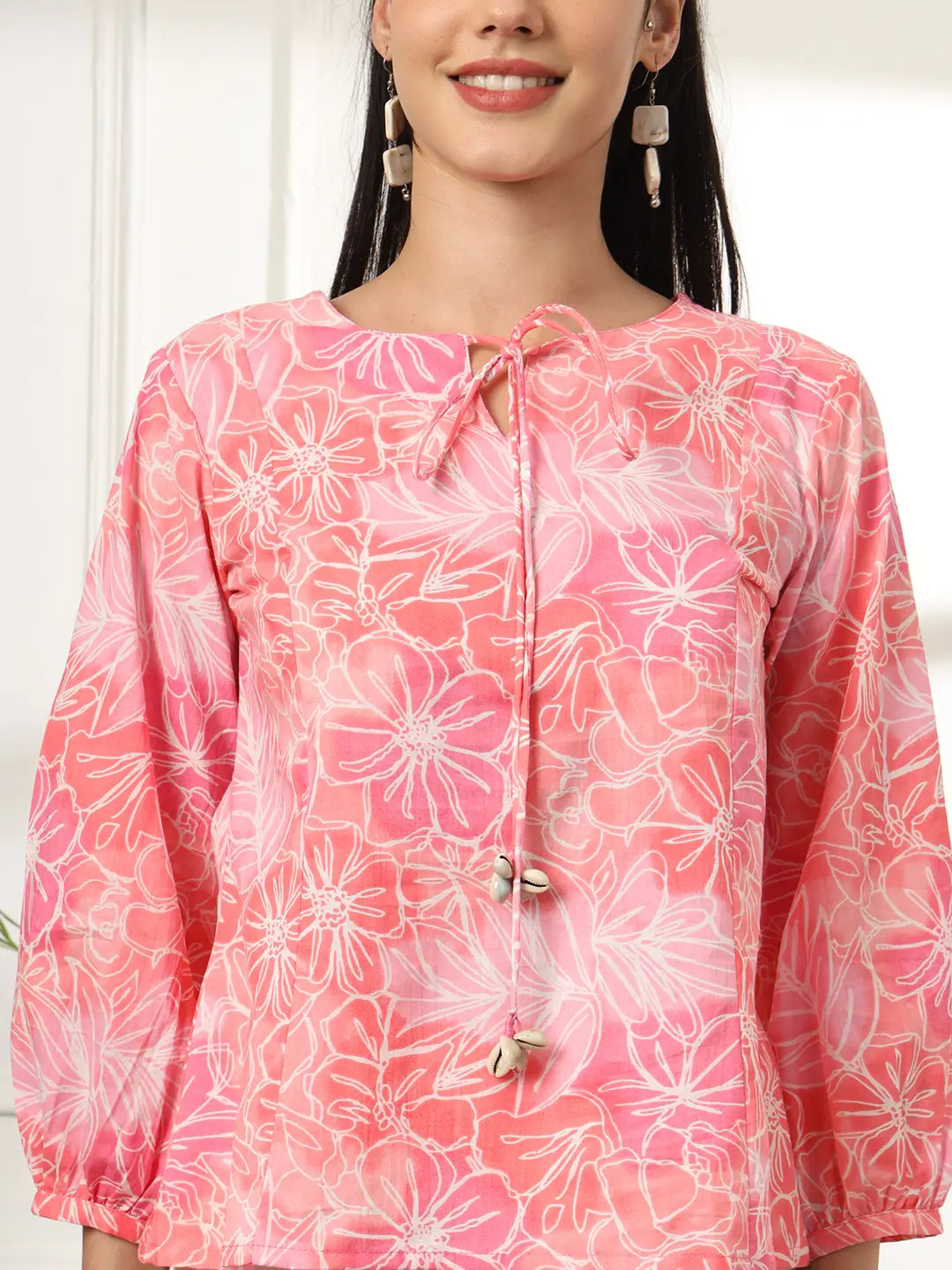 Yufta Pink Printed Cotton Peplum Top | Grocsy