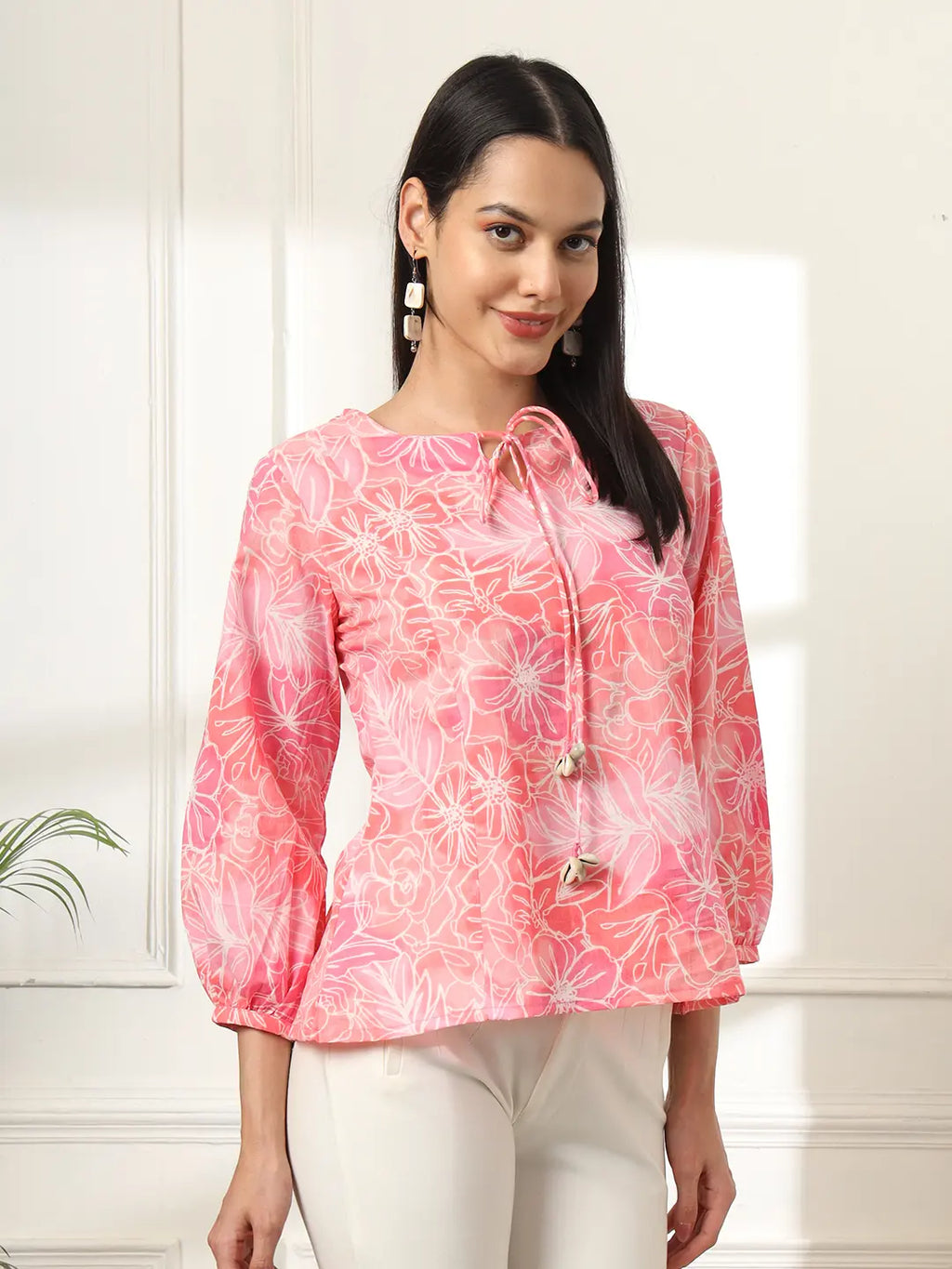 Yufta Pink Printed Cotton Peplum Top | Grocsy
