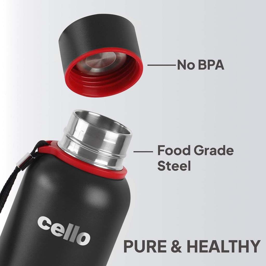 CELLO Duro Kent Insulated Stainless Steel Flask Water Bottle for Daily Use 900 ml, Black | Grocsy