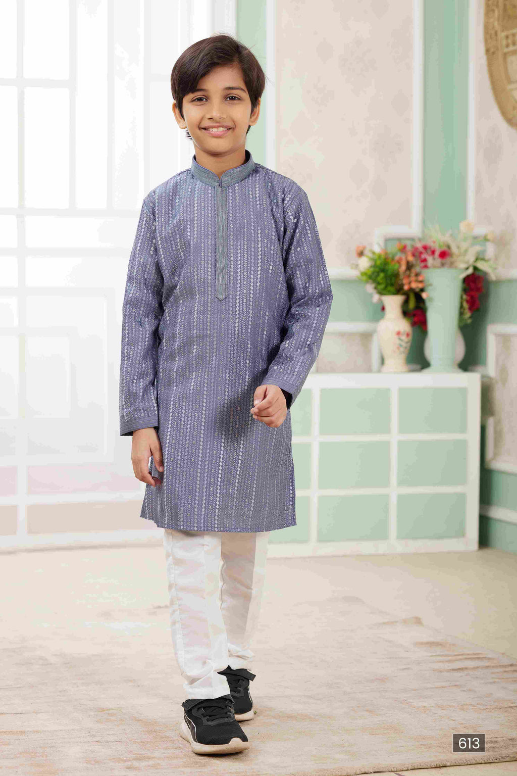 Raivat Ethnic Art Silk Embroidery Work Kids Kurta Pajama In Blue Colour | Grocsy