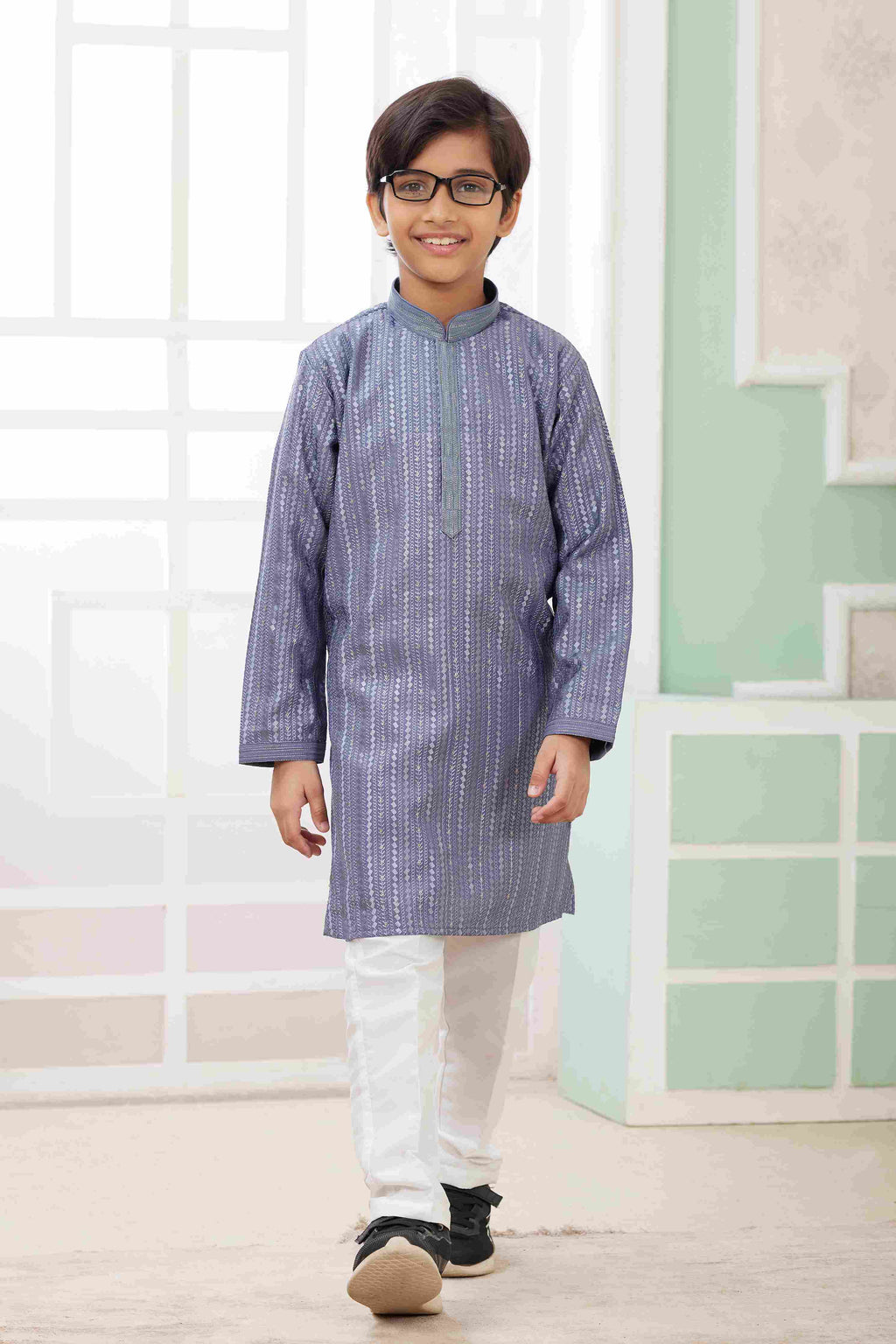 Raivat Ethnic Art Silk Embroidery Work Kids Kurta Pajama In Blue Colour | Grocsy