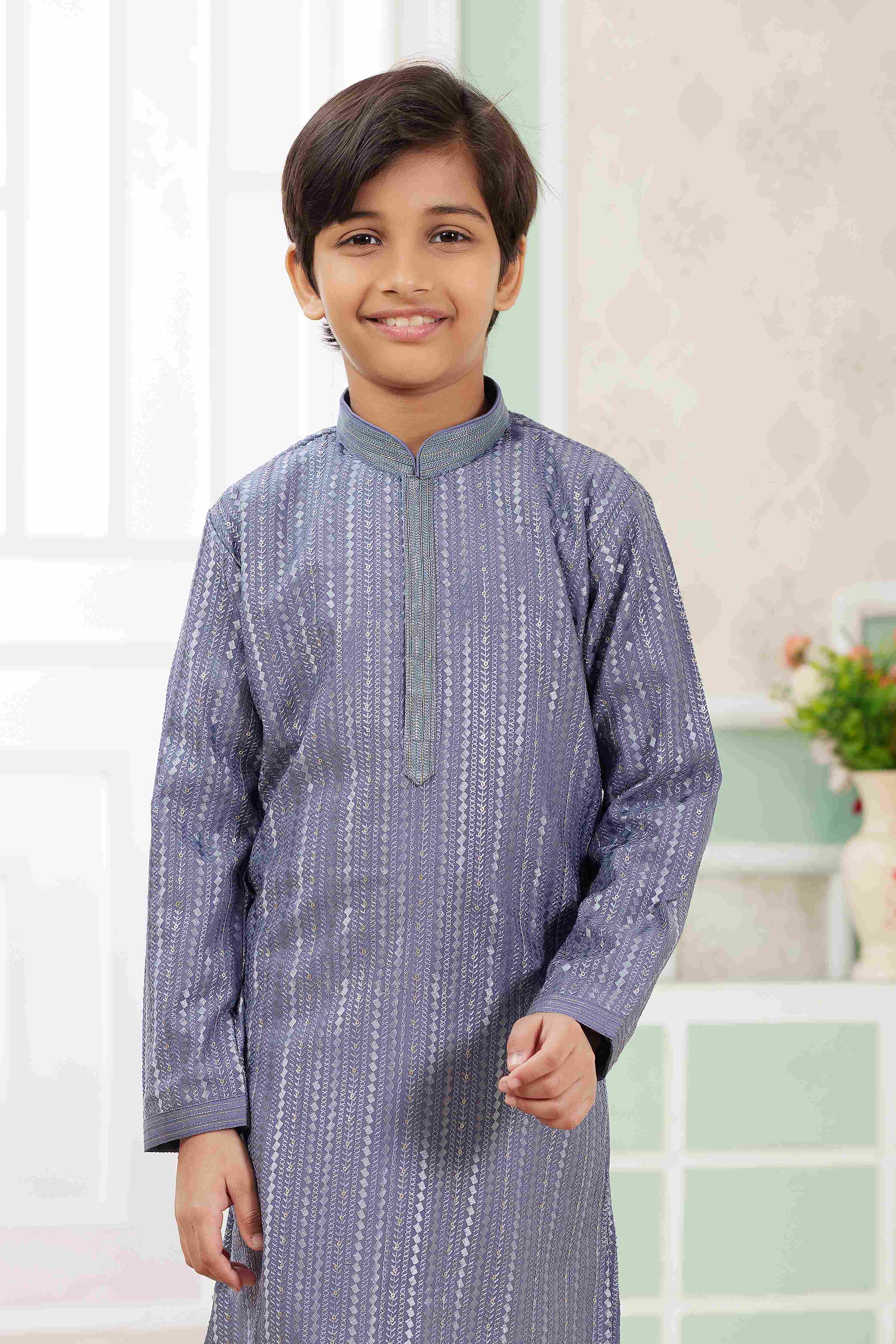 Raivat Ethnic Art Silk Embroidery Work Kids Kurta Pajama In Blue Colour | Grocsy