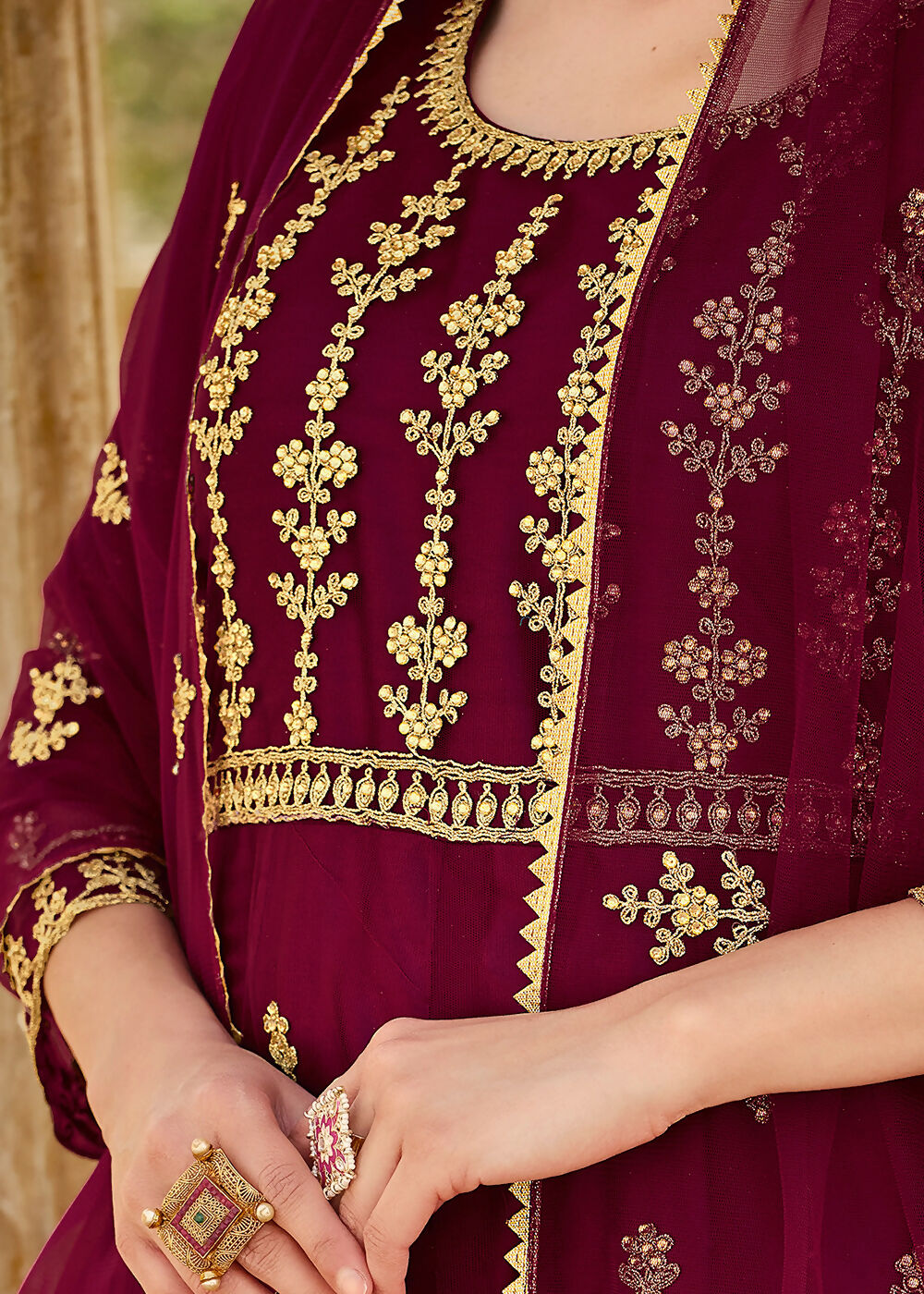 Heavy Stone Embroidered Wine Designer Anarkali Suit - Emponline | Grocsy