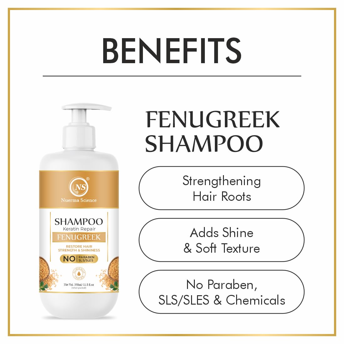 Nuerma Science Keratin Repair Fenugreek (Methi) Shampoo for Hair Fall & Dandruff Control | Grocsy