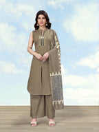 Monjolika Fashion Dark Beige Color Cotton Blend Mirror Work Kurta Pair | Grocsy