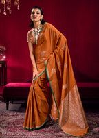 Monjolika Fashion Rust Satin Linen Handloom Weaving Silk Saree | Grocsy