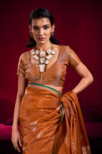 Monjolika Fashion Rust Satin Linen Handloom Weaving Silk Saree | Grocsy