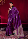 Monjolika Fashion Purple Satin Linen Handloom Weaving Silk Saree | Grocsy