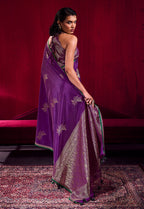 Monjolika Fashion Purple Satin Linen Handloom Weaving Silk Saree | Grocsy