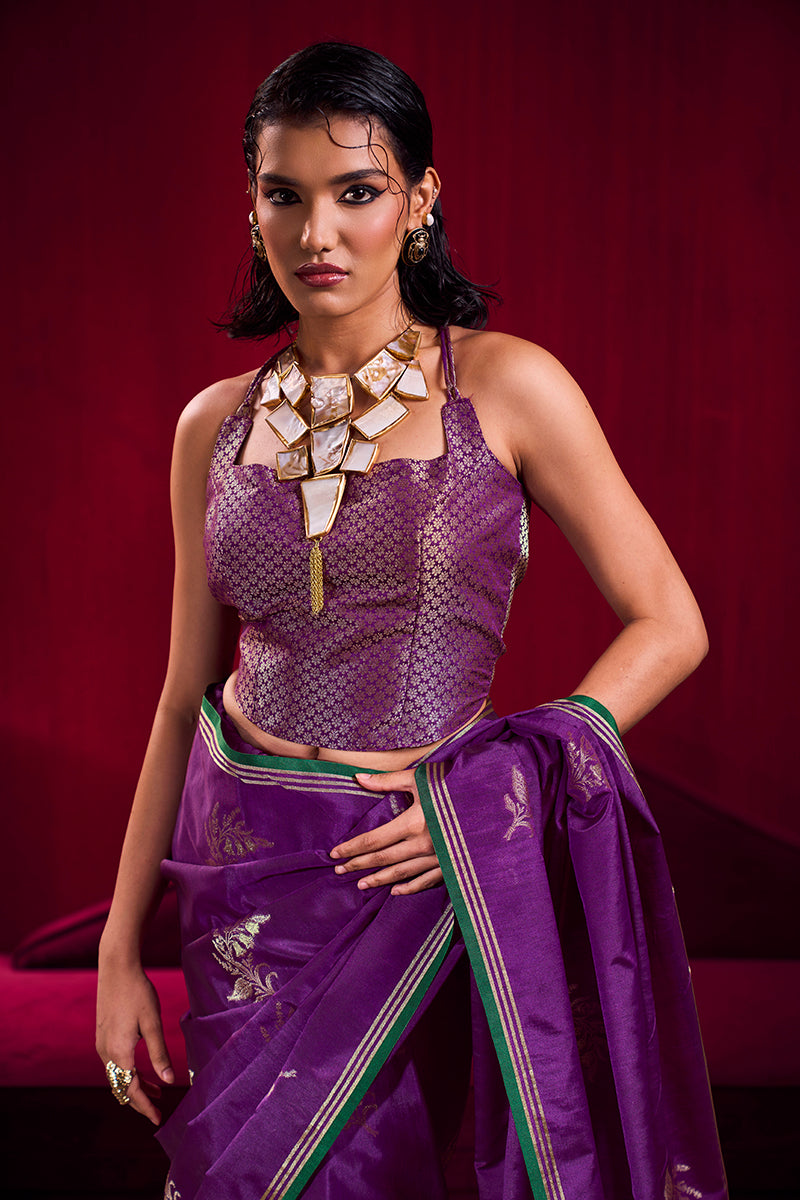 Monjolika Fashion Purple Satin Linen Handloom Weaving Silk Saree | Grocsy