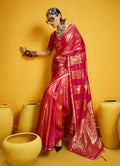 Monjolika Fashion Red Color Satin Silk Handloom Weaving Saree | Grocsy
