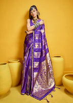 Monjolika Fashion Violet Color Satin Silk Handloom Weaving Saree | Grocsy