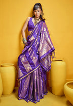 Monjolika Fashion Violet Color Satin Silk Handloom Weaving Saree | Grocsy