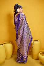 Monjolika Fashion Violet Color Satin Silk Handloom Weaving Saree | Grocsy