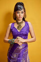 Monjolika Fashion Violet Color Satin Silk Handloom Weaving Saree | Grocsy