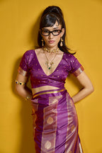 Monjolika Fashion Purple Color Satin Silk Handloom Weaving Saree | Grocsy