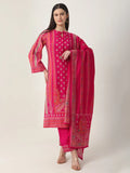 Yufta Pink Silk Tie Up Kurta Set With Pant & Dupatta | Grocsy