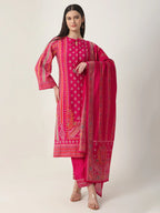 Yufta Pink Silk Tie Up Kurta Set With Pant & Dupatta | Grocsy