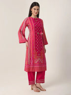 Yufta Pink Silk Tie Up Kurta Set With Pant & Dupatta | Grocsy