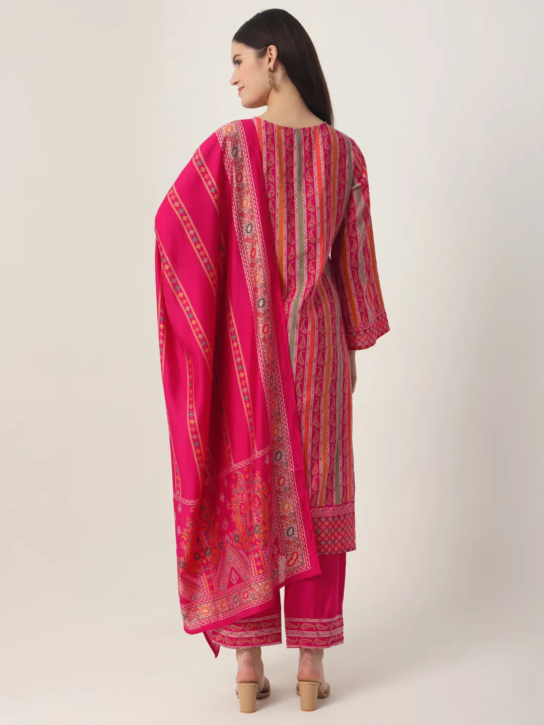 Yufta Pink Silk Tie Up Kurta Set With Pant & Dupatta | Grocsy
