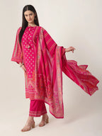 Yufta Pink Silk Tie Up Kurta Set With Pant & Dupatta | Grocsy