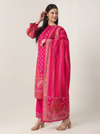 Yufta Pink Silk Tie Up Kurta Set With Pant & Dupatta | Grocsy