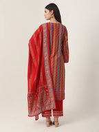 Yufta Red Silk Tie Up Kurta Set With Pant & Dupatta | Grocsy