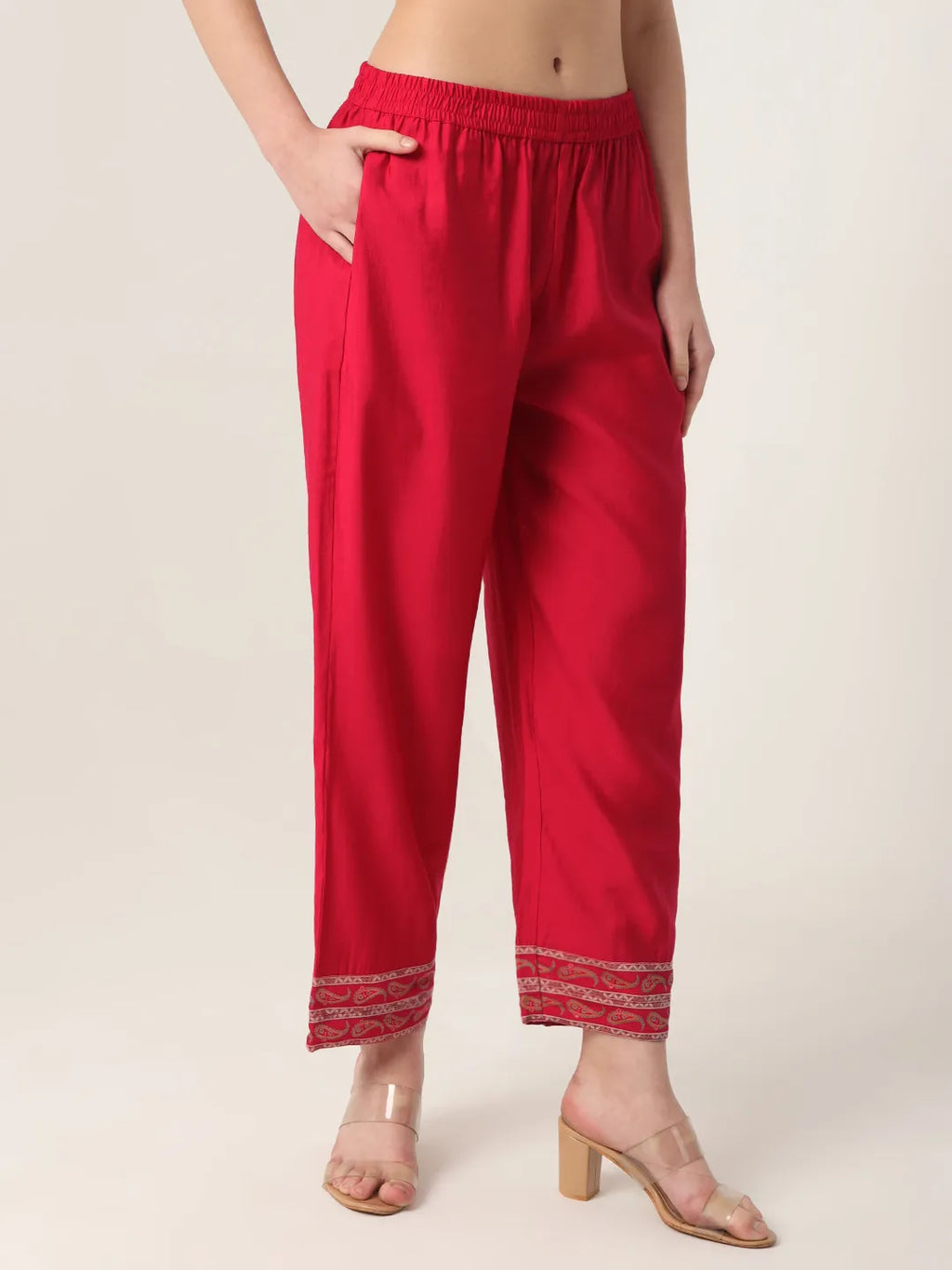 Yufta Red Silk Tie Up Kurta Set With Pant & Dupatta | Grocsy