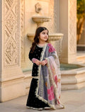 Evanik Black Designer Viscose Velvet Embroidered Work Kids Kurta Sharara Set | Grocsy