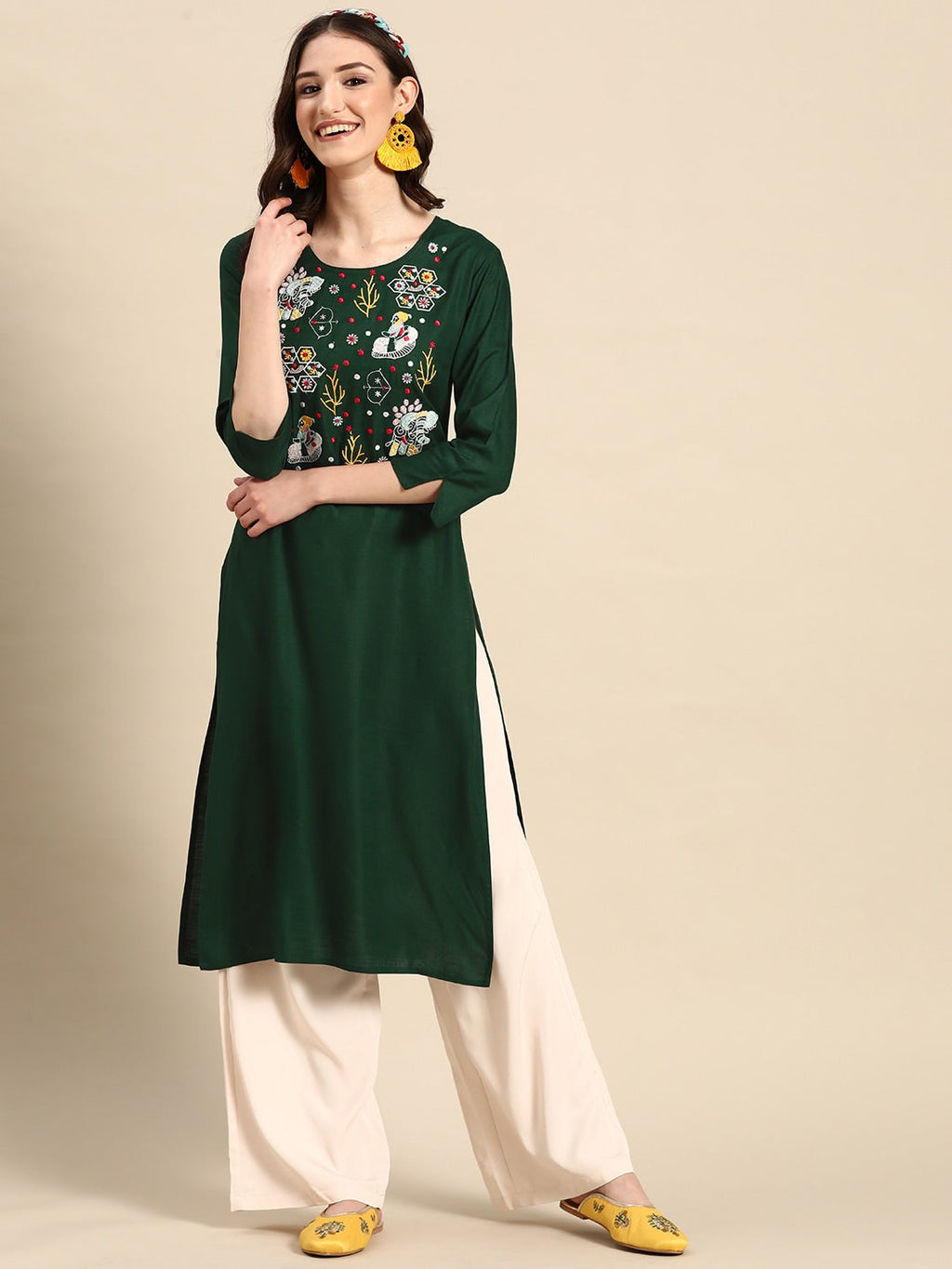 Sangria Ethnic Motif Embroidered Thread Work Thread Work Kurta | Grocsy